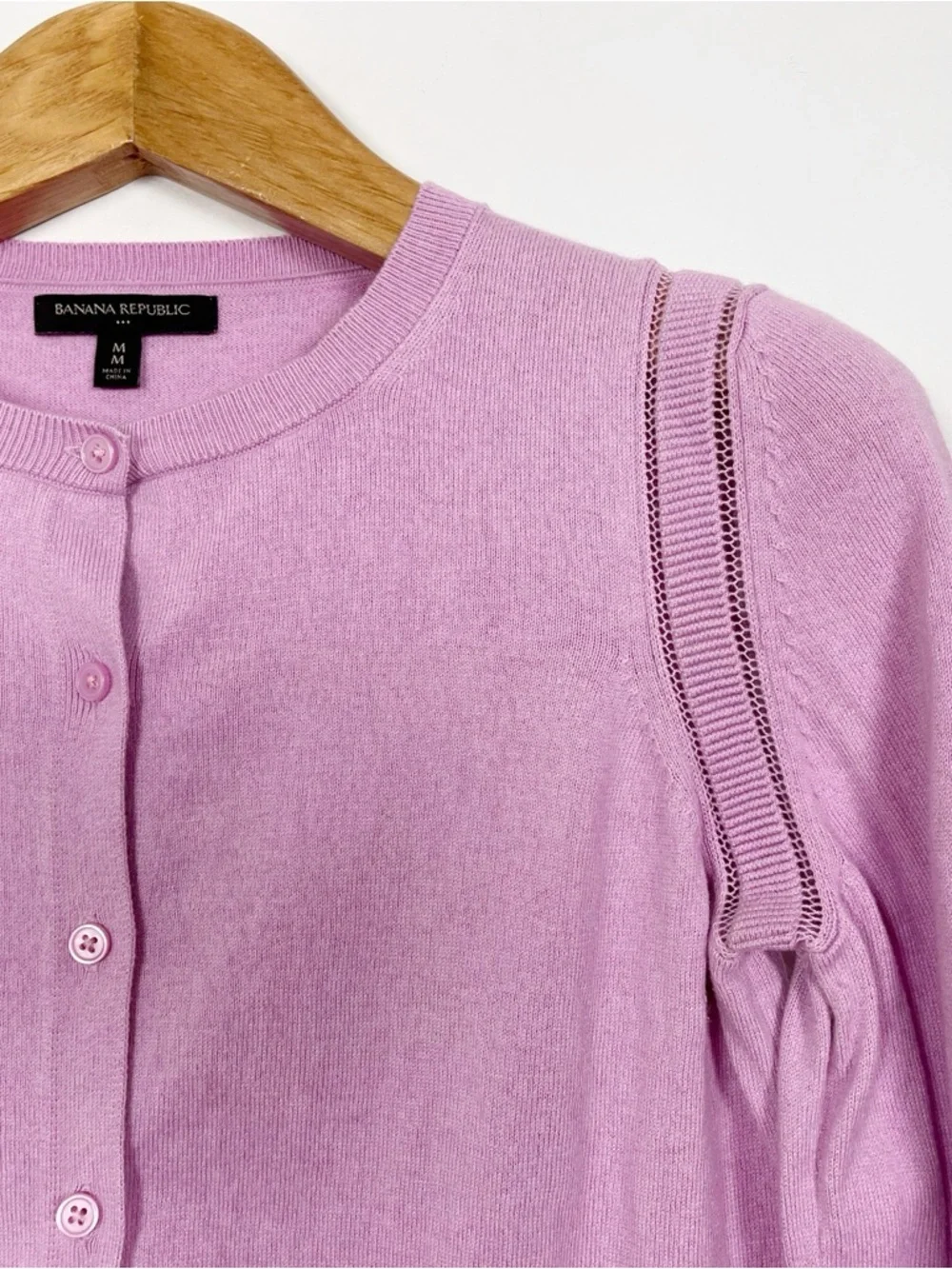 Banana Republic Pink Cotton Blend Crewneck Button-Front Cardigan Size Medium - Picture 3 of 8